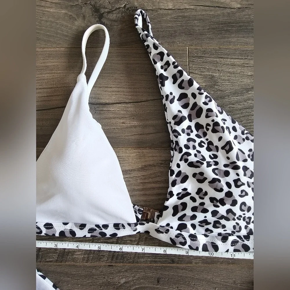 szL Animal Print Colorblock High Waist String Bikini Vacation Beach Pool Mobwife